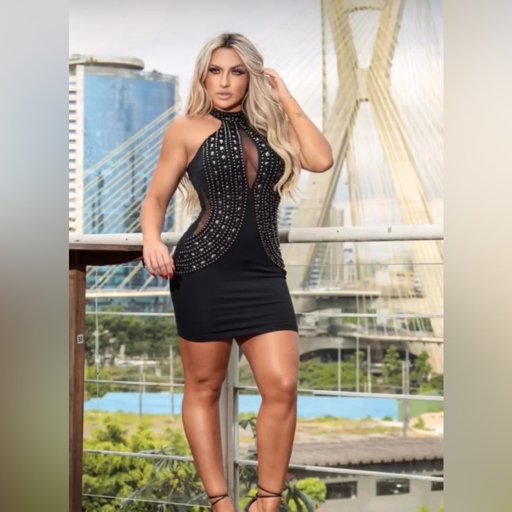 Elegant Black Studded Mini Dress
